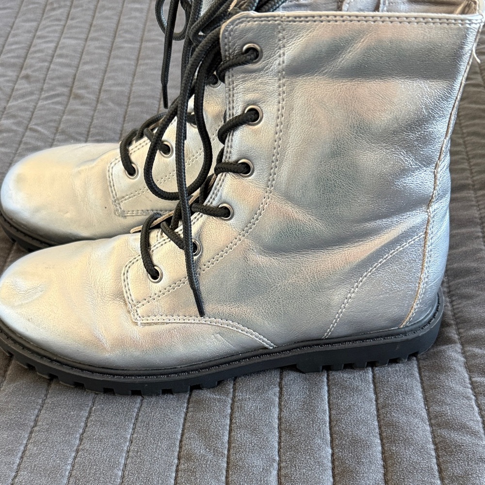 Silver Lace-Up Boots